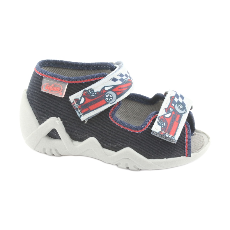 Befado Kinderruhschuhe 250p084 Marineblau/Rot mit einem Auto grau