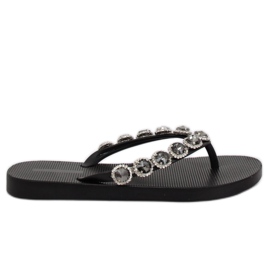 Elegante schwarze Flip-Flops mit Steinen JH69 Black