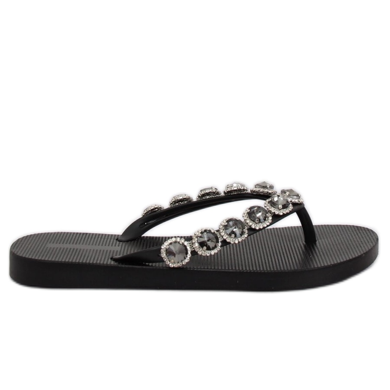 Elegante schwarze Flip-Flops mit Steinen JH69 Black