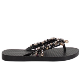 Schwarz JH68 Schwarze Flip-Flops mit Perlen