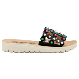 SHELOVET Lässige Hausschuhe für Damen schwarz mehrfarbig