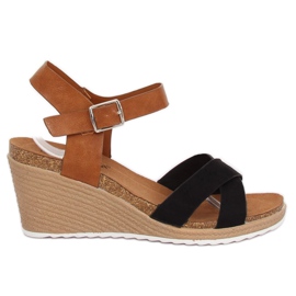 Schwarz F-18 Schwarze Keilsandalen braun