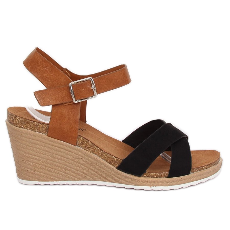 Schwarz F-18 Schwarze Keilsandalen braun