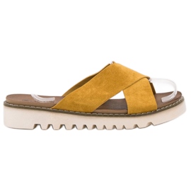 Laura Mode Senf Wildleder Hausschuhe gelb