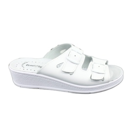 Frauen Lederflip Flops weiße Keile