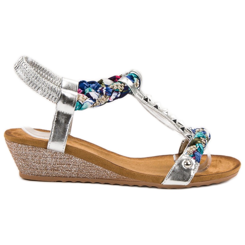 SHELOVET Verzierte Keilsandalen grau mehrfarbig