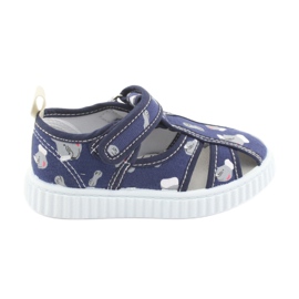 American Club marineblaue Kinderschuhe mit Klettverschluss TEN 27/19 weiß grau