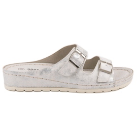 Goodin Hausschuhe mit Schnalle weiß grau