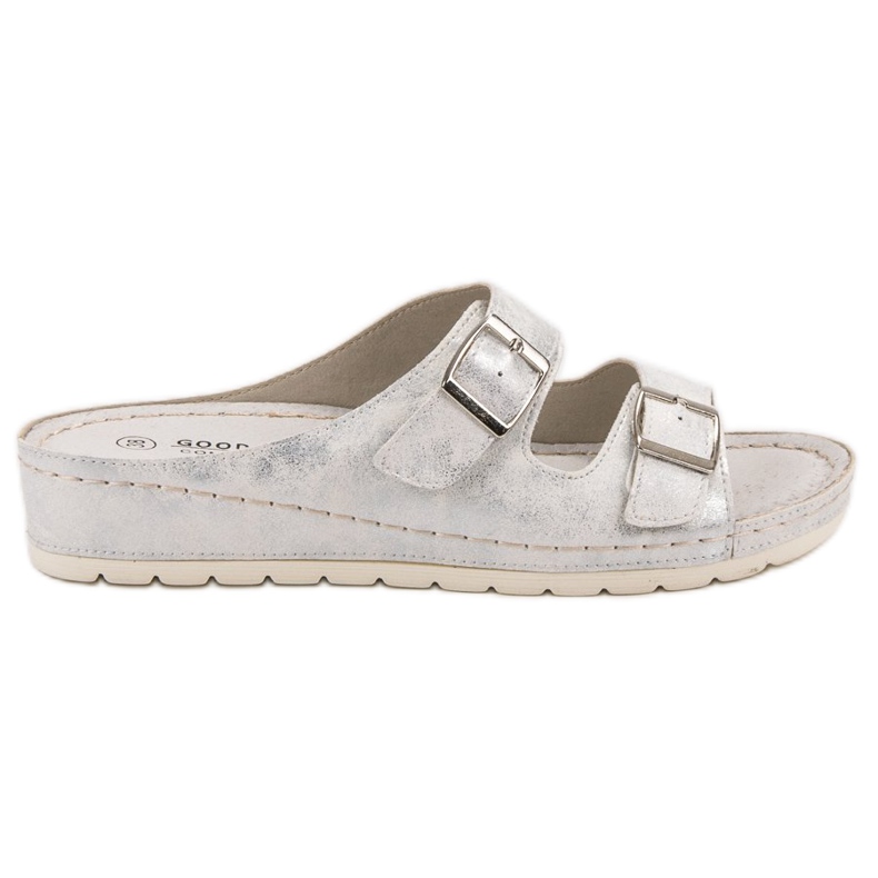 Goodin Hausschuhe mit Schnalle weiß grau