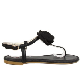 Schwarze Sandalen mit Blume T314P Schwarz