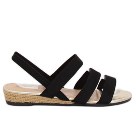 Schwarz SM007 Schwarze Espadrilles-Sandalen