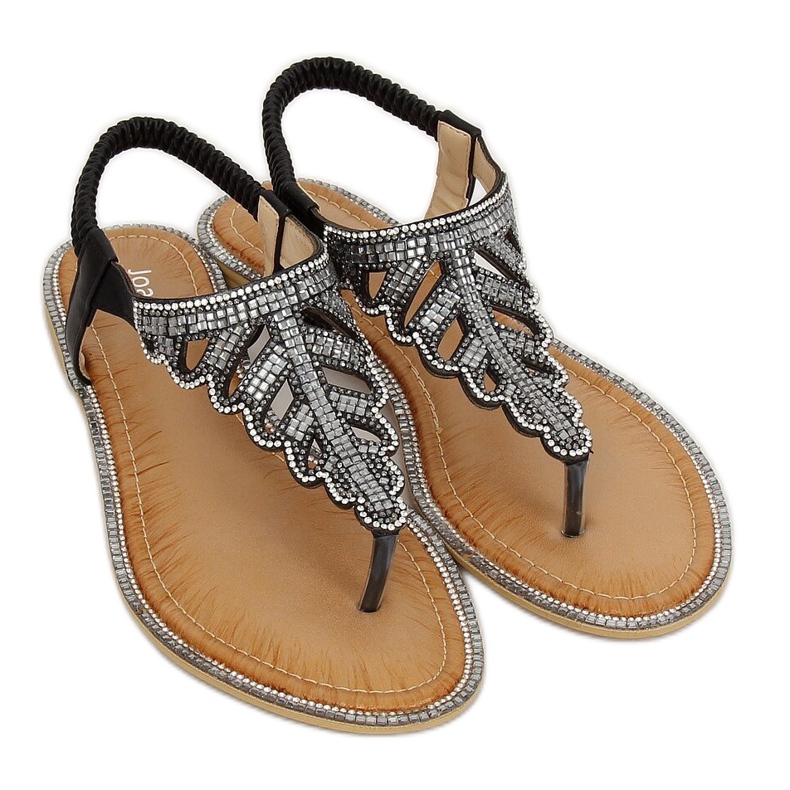 Schwarze Flip-Flops mit Steinen ZY172 Schwarz