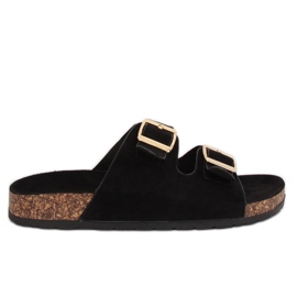 Schwarze Damen Hausschuhe schwarz 6105 Schwarz