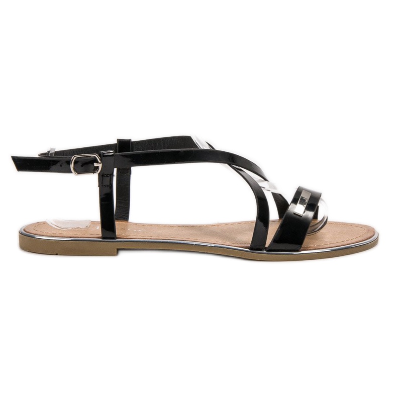Anesia Paris Lackierte flache Sandalen schwarz