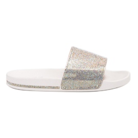 Sweet Shoes Hausschuhe mit Kristallen weiß grau