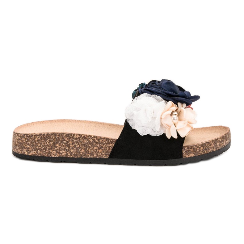 SHELOVET Wildlederhausschuhe mit Blumen schwarz