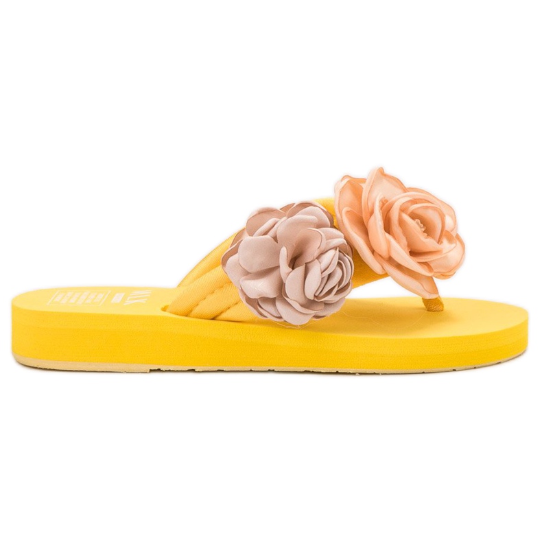 SHELOVET Leichte Flip-Flops mit Blumen gelb