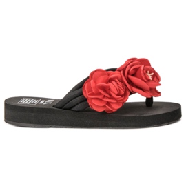 SHELOVET Leichte Flip-Flops mit Blumen schwarz