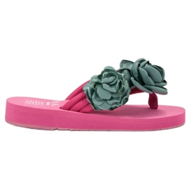 SHELOVET Leichte Flip-Flops mit Blumen rosa