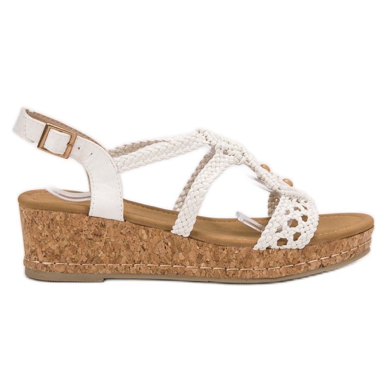SHELOVET Boho geflochtene Sandalen weiß