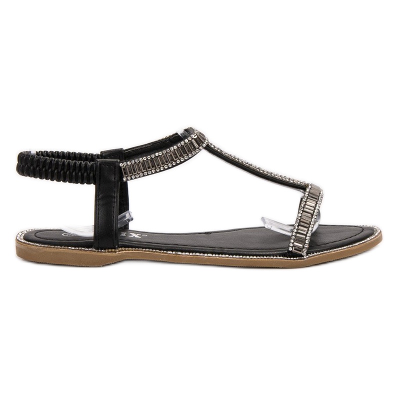 SHELOVET Flache Sandalen mit Kristallen schwarz