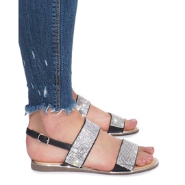 Schwarze flache Sandalen mit Indulge-Diamanten