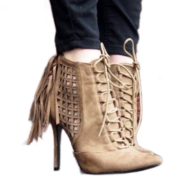 Reich verzierte hohe Sandalen 11047 khaki