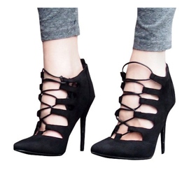 Wildleder hohe Stiefel Sandalen 11033-1A Schwarz