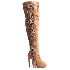 Wildlederstiefel mit hohem Absatz ZX-1 Beige
