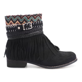 Warme Stiefel Boho Fringes LL51 Schwarz