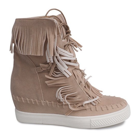 Sneakers mit Keilabsatz und Fransen Boho 7A1453 Beige