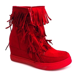 Sneakers mit Keilabsatz und Fransen Boho 881-2 Rot