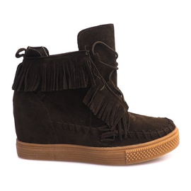 Sneakers mit Keilabsatz und Fransen Boho F3 Grün