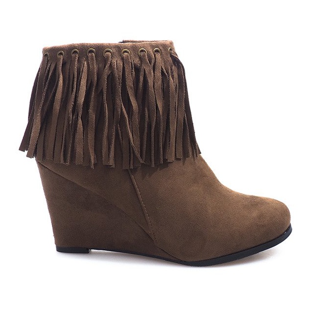 Wildleder Booties On Wedge Boho 6257-15 Khaki mehrfarbig grün