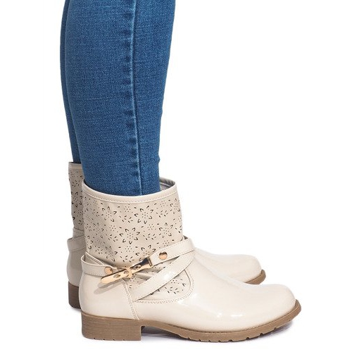 Durchbrochene Stiefel Lackierte Galoschen ZH650 Beige