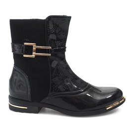 Durchbrochene Stiefel Lackierte Galoschen 6759-1 Schwarz