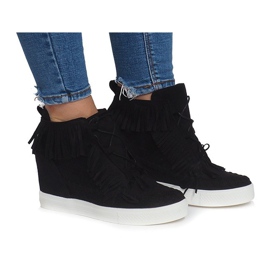 Keil Turnschuhe mit Fransen Boho AT-0613-1 Schwarz