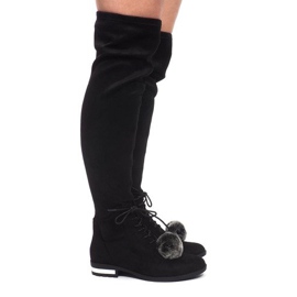 Wildlederstiefel Pompon G-41 Schwarz