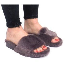 Hausschuhe mit Fell 833 Grau