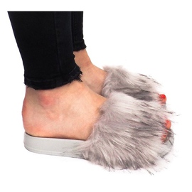 Hausschuhe mit Fell HN51-5 Grau