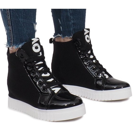 Schwarze Sneakers mit Keilabsatz aus Stoff Love