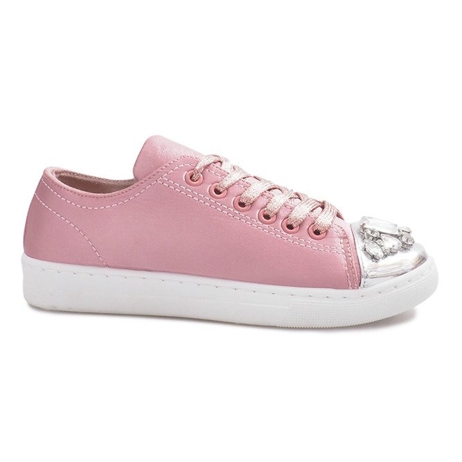 Beige verzierte Sneakers mit Diamanten rosa