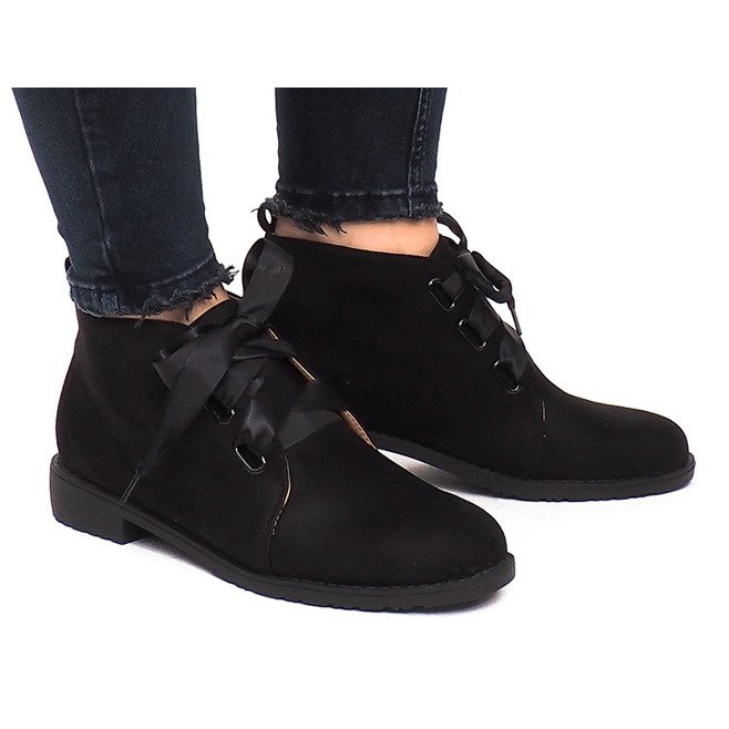 Wildleder Booties Schleifen 100-815 Schwarz