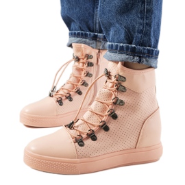 Rosa durchbrochene Sneakers auf dem Mathilde-Wedge