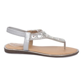 Silberne flache Sandalen mit Larissa Diamanten grau