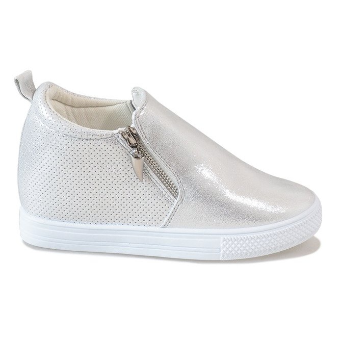 Silberne durchbrochene Sneakers auf dem Keil DD383-2 grau