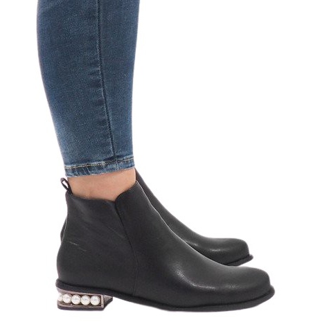 LEI-189 schwarze Stiefel mit Perlen