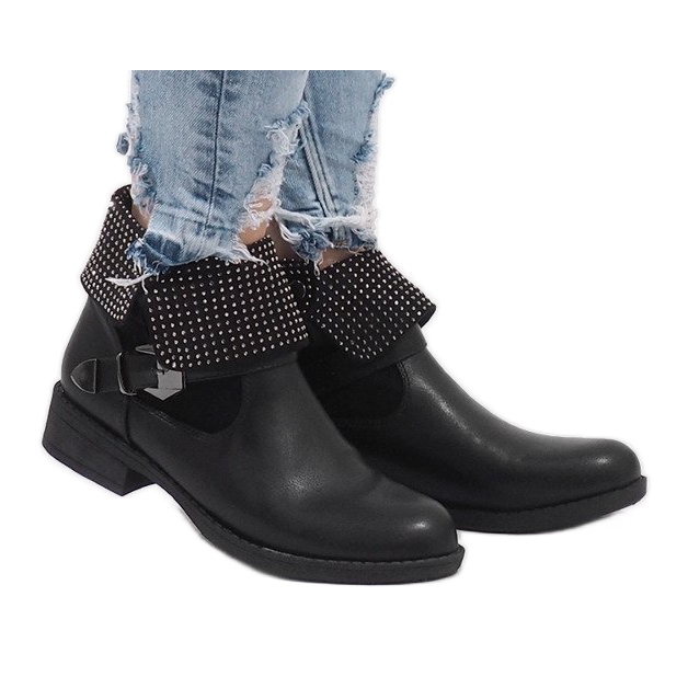 Schwarze gewickelte Stiefeletten mit Pailletten LY-2698