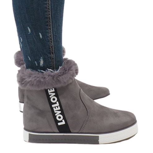 Graue, pelzgefütterte Wildlederstiefel NB252P-2