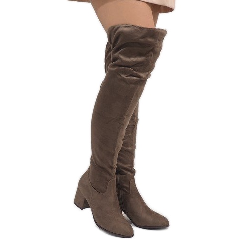 Taupe Stiefel auf einem Pfosten isoliert 1704-8 beige